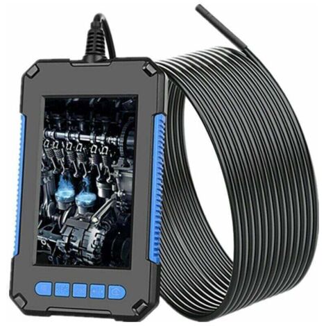 Endoscope industriel - Caméra d'inspection numérique HD 1080p - Écran 4,3 - Caméra serpent étanche 5,5 mm - Avec 6 lumières LED - Câble semi-rigide de 10 m - Bleu (1/4)