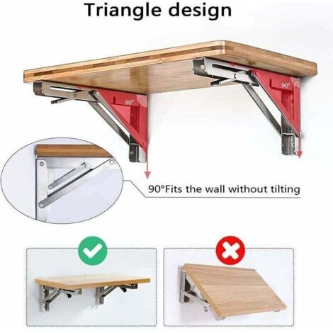 UlisemSupport d' Étagères Pliable,12 / 300mm Acier Inoxydable Equerre Rabattable Murale, Lot de 2 Lourds Support Console Pliable Rétractable Pour Garage établi, Charge Maximale: 60 kg/132lb (1/4)