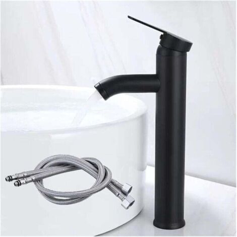 Mitigeur de lavabo,salle de bain robinet, Robinet mitigeur de table pour eau chaude et eau froide, noir mat - 30cm (1/4)
