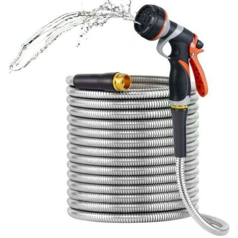 Ulisem25FT Tuyau d'arrosage en acier inoxydable avec construction durable, buse réglable, résistance aux plis et sangle de rangement pratique (1/4)