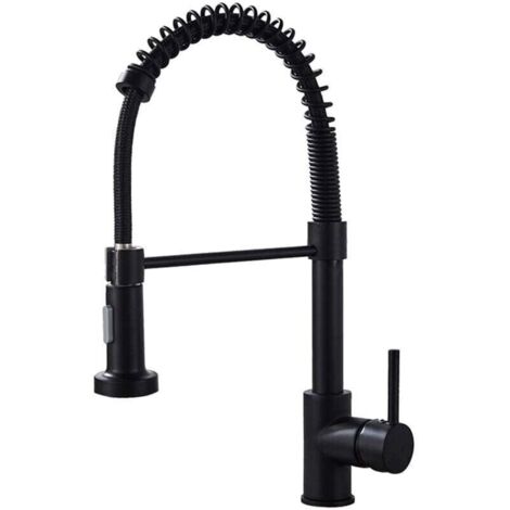 Ulisem Robinet de cuisine à eau chaude et froide rotatif à mélange d'eau - Robinet à ressort avec pulvérisateur amovible, à arc haut, à poignée unique, design moderne en acier inoxydable pour évier de (1/4)