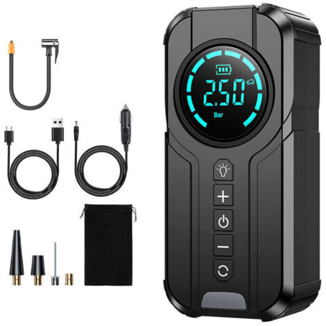 UlisemPompe gonflable de pneu, compresseur d'air électrique, mini pompe à air portable pour pneu de voiture, gonfleur de recharge portable, pression préréglée, pour voiture moto sans fil (1/4)