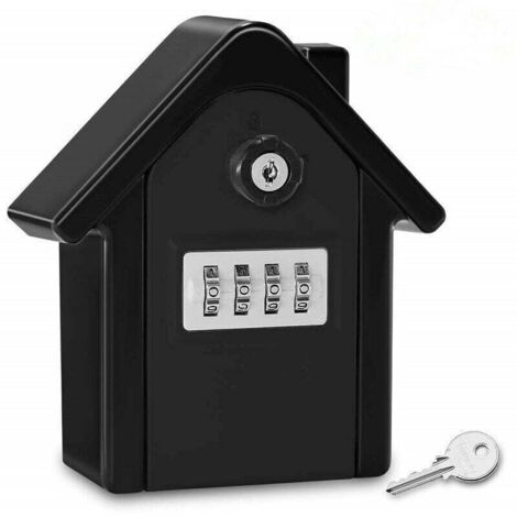 Boite a Cle Securisee Mural - Avec Code Numérique & Clés d'urgence - Grand Key Safe Box - Format Coffre a Clef Extérieur pour Maison, Bureau, Usine, Garages - Noir Complet (1/4)
