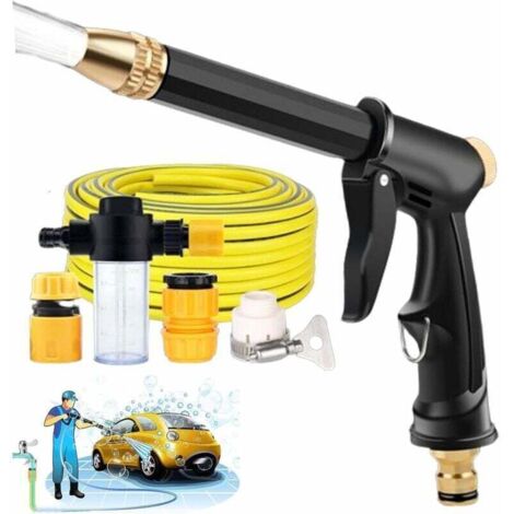Ulisem Pistolet pulvérisateur d'eau, pistolet de lavage de voiture haute pression, pistolet de lavage haute pression avec connecteurs rapides 3 pièces avce conduite d'eau de 10 m (1/4)