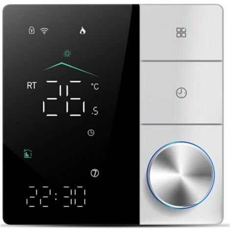 Ulisem Thermostat de chauffage électrique intelligent, thermostat Wi-Fi AC avec contrôle par application d'apprentissage IA, écran tactile numérique LED et bouton réglable, économie d'énergie, noir (1/4)