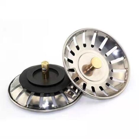 Lot de 2 bouchons d'évier de cuisine et de salle de bain 80 mm - Panier-filtre en acier inoxydable - Vis dorée - Universel - Compatible avec les filtres de vidange - Lot de 2 bouchons (1/5)