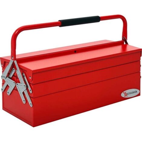 Boite à outils métallique - coffret à outils - caisse à outils 3 niveaux 5 plateaux rétractables - tôle acier rouge (1/4)
