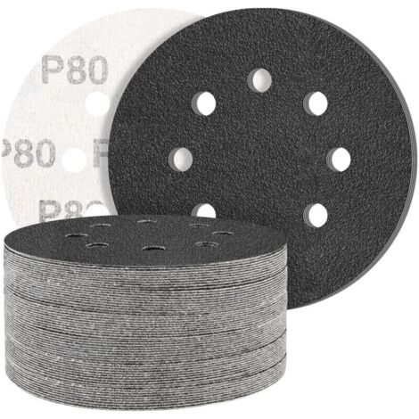 Black Lot de 50 disques abrasifs en carbure de silicium avec Grain 80 8 trous Rond Ponceuse excentrique - Grain mélangé - Pour polissage (1/5)