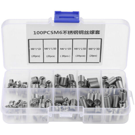Filets Rapportés Type, 100pcs Inserts Filetés Auto-taraudeurs, M6 Insert fileté, d'inserts de filetage en fil hélicoïdal en acier inoxydable (1/5)