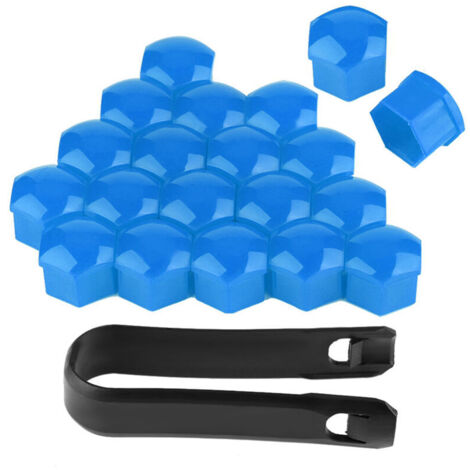 Lot de 20 cache-écrous de roue de voiture 19 mm, protection extérieure (bleu) (1/5)