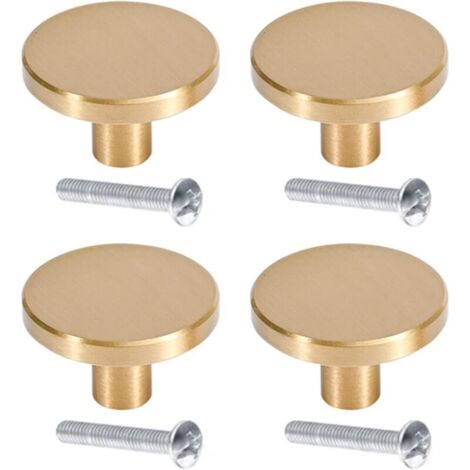 Poignée d'armoire ronde en laiton brossé tiroir bouton or vanité poignée tiroir avec vis pour armoire armoire tiroir armoire 32mm x 25mm (1/5)