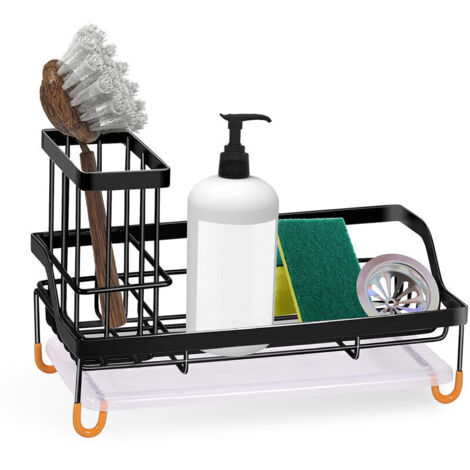 Organisateur évier,Rangement Evier Cuisine Support Brosse Éponge Organiseur pour à Poser Acier Inoxydable,Noir - RWOrganisateur évier (1/5)