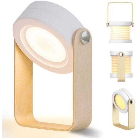 Lampe de chevet LED tactile à intensité variable Lampe de table rétro avec poignée en bois 3 niveaux de luminosité Lampe de table portable pliable ave (1/5)