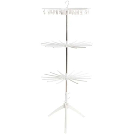 Support de séchage de vêtements à 3 niveaux avec cintres et pinces - Blanc (1/5)