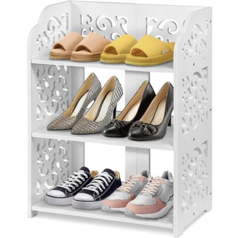 Étagère à Chaussures à 3 Niveaux, Petite étagère à Chaussures, Petite bibliothèque Armoire à Chaussures sculptée, Organisateur d'étagère en PVC pour Chaussures Blanc 51cm (1/5)
