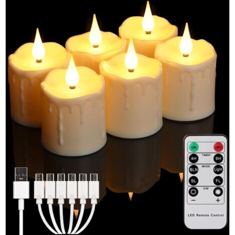 Bougies chauffe-plat LED rechargeables sans flamme avec télécommande et minuterie, fonctionnant sur piles, idéales pour les mariages, les fêtes et la décoration – Lot de 6 (1/5)