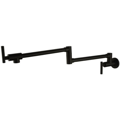 Robinet mural à bec verseur, en acier inoxydable robuste avec double articulation rétractable, culbuteur pliable et 2 poignées, noir (1/5)