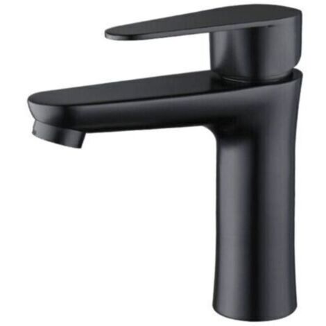 Robinet de salle de bain noir mat - Mitigeur élégant pour lavabo, eau chaude/froide, lavage des mains (1/5)