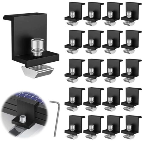 Supports de panneaux solaires 20 pièces, fixations de 30 mm, kit de montage pour rails de panneaux solaires PV avec clé hexagonale pour toit et mur (1/5)