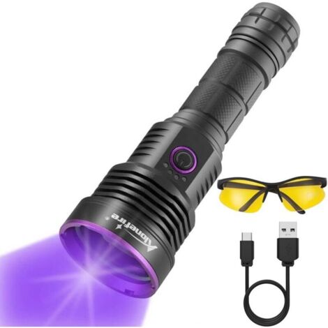 SV43 36W Lampe Torche UV LED 365nm Rechargeable Lampe Ultraviolet Lumiere Noire Détecteur D'urine pour Resine, Peinture, Scorpion, Minéraux avec Lunettes de Protection UV, Pile Incluse (1/5)