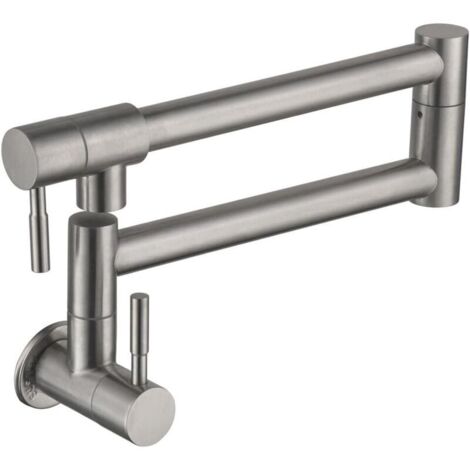 Robinet de cuisine pliable, robinet d'évier mural, robinet mélangeur d'eau froide rotatif à 360 degrés pour cuisine, trou unique, double poignée (1/5)