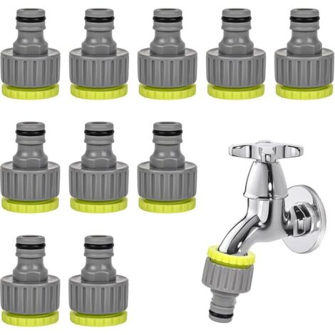 Lot de 10 adaptateurs pour robinet de jardin, raccord de tuyau en plastique, raccord de tuyau 1/2", 3/4", 2 en 1, filetage de robinet pour arrosage (1/5)