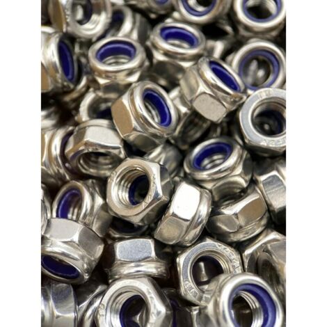 Ecrou inamovible Nylstop M5 en acier inoxydable Ecrou de frein hexagonal autobloquant DIN 985 en acier inoxydable A2-70 (V2A/304) avec bague de verrouillage en nylon : Lot de 100 pièces (1/5)