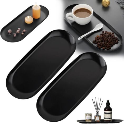 2 Pièces Plateau decoratif Metal Noir, Plateau Decoratif, Cosmétiques Assiette à Vaisselle, Plateau Acier Inoxydable pour Dessert Cosmétiques Bijoux Serviette Fête d'anniversaire (1/5)