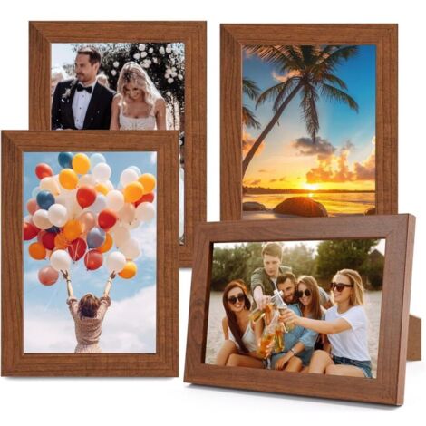 Lot de 4 Cadres Photo 10x15 cm en Bois MDF, Cadre Photo Bois avec Façade en Verre Acrylique, Respectueux de L'environnement, Vintage Petits Cadres Photos pour Montage Mural ou Affichage Sur Table (1/5)