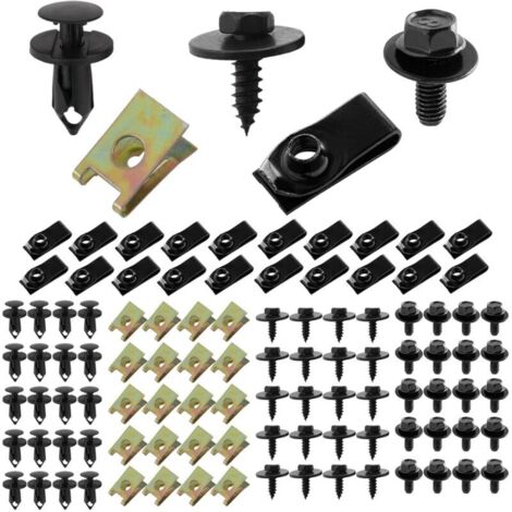 100 Pièces Kit de Fixation Vis et Boulons de Voiture U Clips et Vis de Carrosserie avec Viss Autotaraudeuses à Tête Hexagonale Clips de Fixation Voitur pour et Réparation de Pièces Automobiles (1/5)