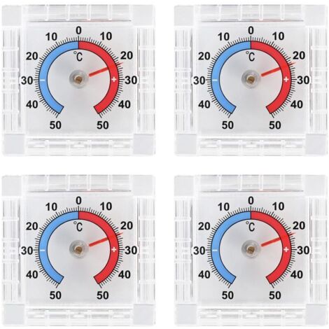 Lot de 4 thermomètres de fenêtre auto-adhésifs pour extérieur - Résistants aux intempéries - 7,5 x 7,5 cm - Thermomètre analogique pour fenêtre et extérieur (1/5)