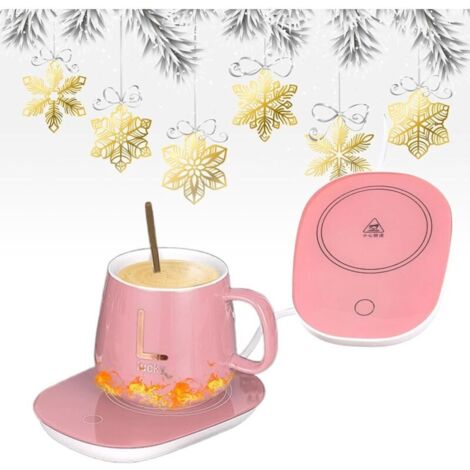 Chauffe-café, tasse isolée, chauffe-boisson, tasse isolée, chauffe-café électrique, tasse isolée USB, tasse isolée, plateau chauffant pour thé/eau/lait, port USB, rose (1/5)