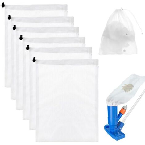 Lot de 6 sacs en maille filet pour piscine - Sacs filtrants pour piscine - Sacs en filet avec cordon de serrage - Sacs d'aspirateur de piscine - Sacs microfiltrants en maille fine pour attraper les (1/5)