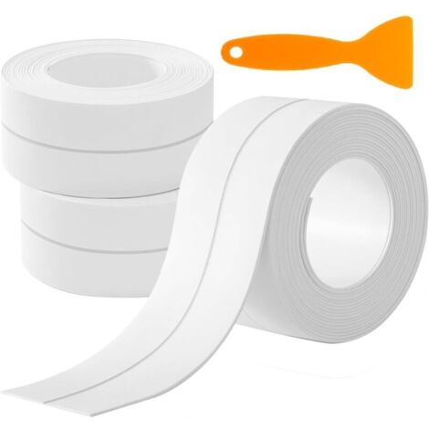 Mastic de salle de bain, autocollant, paquet de 3 rouleaux, anti-moisissure et étanche, adapté aux éviers, toilettes, comptoirs, lavabos et cuisines, 38 mm x 320 cm (1/5)