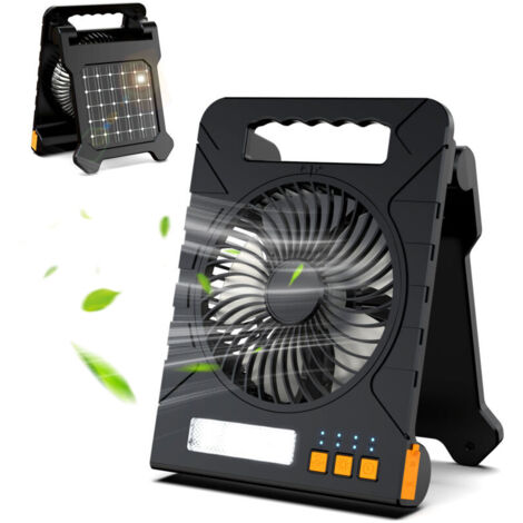 Ventilateur de camping solaire avec éclairage LED, batterie rechargeable sans fil 4 000 mAh, portable, avec batterie externe, minuteur, ventilateur de table silencieux pour tente (1/4)