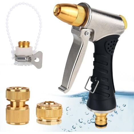 Pistolet d'arrosage,Set de douche à main de jardin haute pression en métal,Buse d'arrosage 3 fonctions, pour l'arrosage de jardin, le lavage de voiture, la douche d'animaux domestiques (1/5)