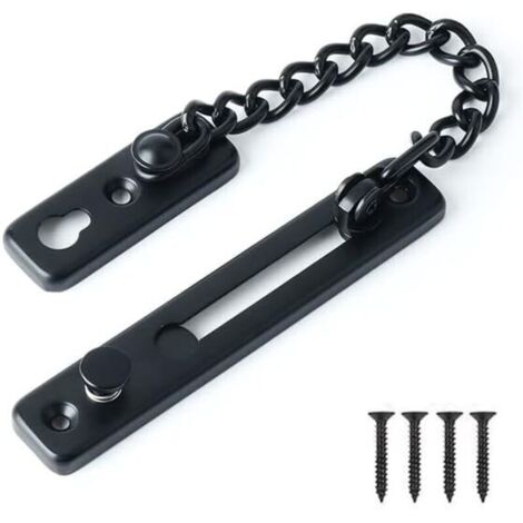 Chaîne de porte de sécurité, butoir de porte étroit, serrure de porte antivol à ressort avec vis pour portes intérieures de maison, finition noir mat en acier inoxydable (1/5)