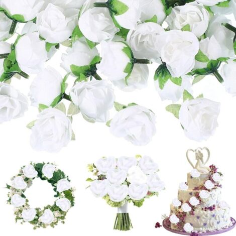 50 Pièces Artificielles réalistes avec Tige, Fausse De Roses DIY Décorations, Fausse Rose Blanche, Fleurs De Rose Artificielles, pour Mariage Centres De Table Bridal Shower Home Party (1/5)