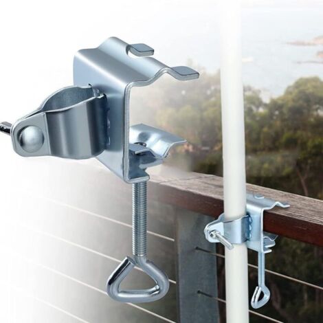 Porte-parapluie de terrasse réglable, porte-parapluie avec vis de verrouillage, support de balustrade, adapté à différentes tailles de poteaux et de tables (1/5)