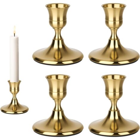 Lot de 4 Bougeoir Dorés - Décoration rétro élégante - pour Noël, Mariages, fêtes, Anniversaires, décorations de Table (7 x 6,7 cm) (1/5)