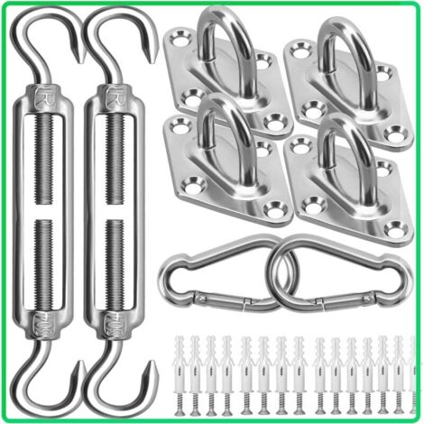 Kit de fixation pour voile d'ombrage M6 (40 pièces), comprenant vis et accessoires de quincaillerie en acier inoxydable 304 pour auvents de jardin triangulaires et carrés. (1/5)