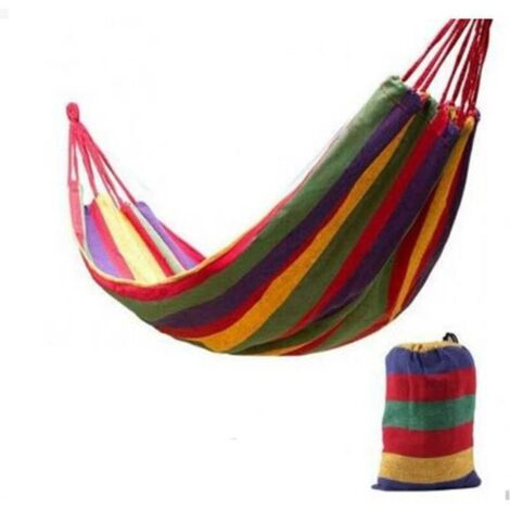 Hamac d'extérieur en coton doux - Hamac de voyage simple pour camping (rayures rouges) (1/3)