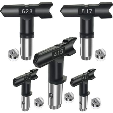 Accessoires pour pulvérisateurs airless, tête de pulvérisation réversible, 5 buses airless pour pistolets à peinture airless et pulvérisateurs airless 211, 313, 415, 517, 623 noir (1/5)