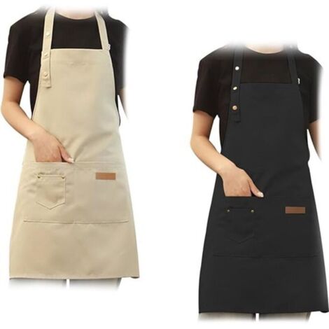 Lot de 2 tabliers de cuisine, 2 pièces, pour femmes et hommes, tablier imperméable avec poches, sangle de cou ajustable, idéal pour la cuisine, la pâtisserie et le jardinage. (1/5)