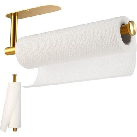 Porte-essuie-tout, autocollant ou percé, support mural pour essuie-tout sous armoire, en acier inoxydable doré, idéal pour la cuisine, la salle de bain, l'évier, le garde-manger et le réfrigérateur (d (1/5)