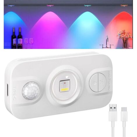 Éclairage de l'armoire avec détecteur de mouvement, 7 couleurs mini éclairage de vitrine LED avec minuterie, blanche chaude pour les chambres, éclairage d'escalier, cuisine, placards (1/5)