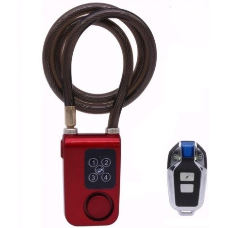 Antivol d'alarme pour vélo avec télécommande, 110 dB, anti-vol, alarme vibrante, antivol inviolable, serrure par mot de passe de sécurité pour vélo, moto, scooter, longueur du câble de 80 cm (1/5)