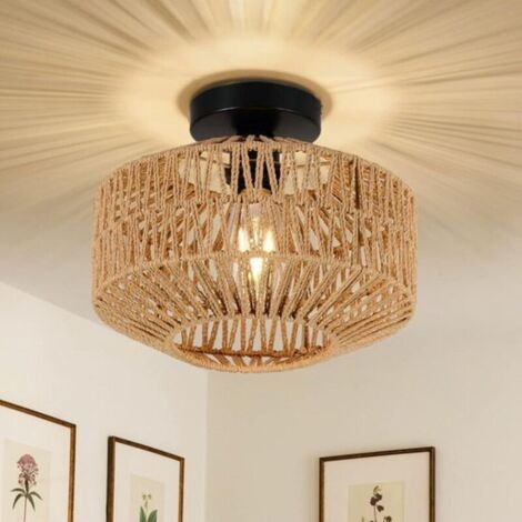 Suspension en rotin avec abat-jour bohème - design bambou vintage - décoration rustique pour le salon - lampe bohème en osier pour la chambre, la cuisine et le couloir (1/5)