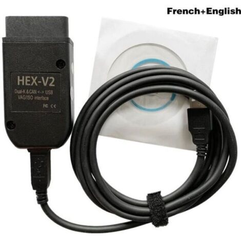 Câble de diagnostic - VCDS - Hex V2 - Compatible VW Audi Skoda Seat - Anglais + Français - Noir