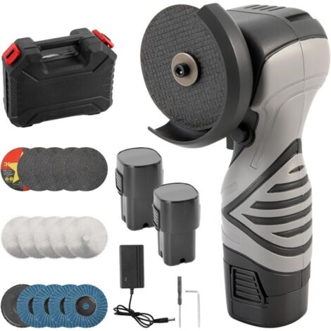 Mini meuleuse d'angle avec 2 batteries de 2000 mAh, 16 000 tr/min, 500 W, outil de ponçage portable avec disques à tronçonner de 75 mm, disques abrasifs pour couper, polir et affûter le bois, le métal (1/5)